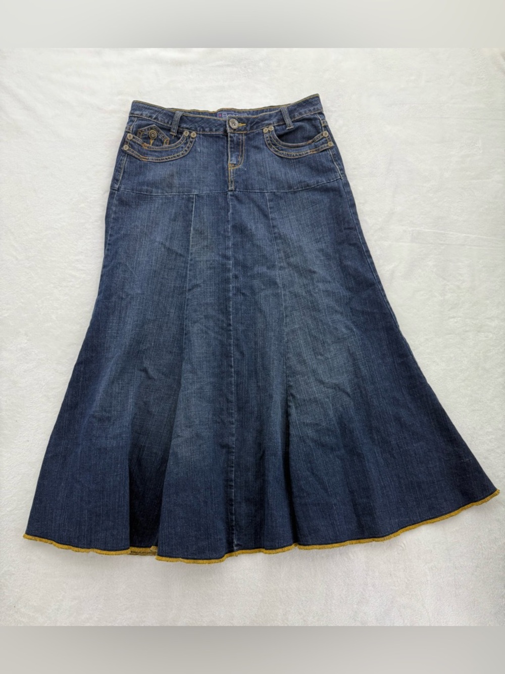 Vintage Baccini Denim Maxi Skirt Flared Trumpet Western Festival Size 10 Y2K